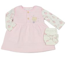 N14603: Baby Girls Quilted Pinafore, Top & Headband Outfit (0-9 Months)
